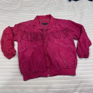 Diana D’or womens medium 100% silk vintage red Fringe bomber jacket western 80s